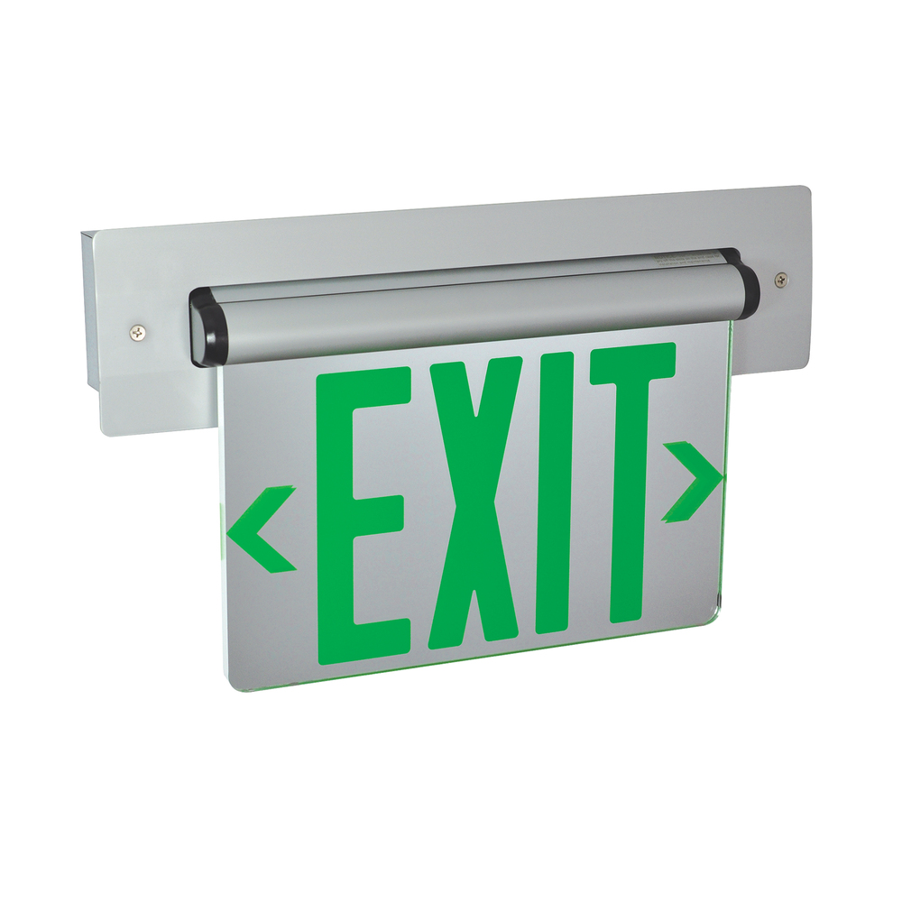 Recessed Adjustable LED Edge-Lit Exit Sign, 2 Circuit, 6" Green Letters, Single Face / Mirrored