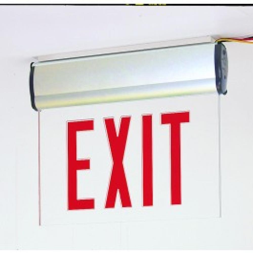 Surface Adjustable LED Edge-Lit Exit Sign, Battery Backup, 6" Red Letters, Single Face / Clear