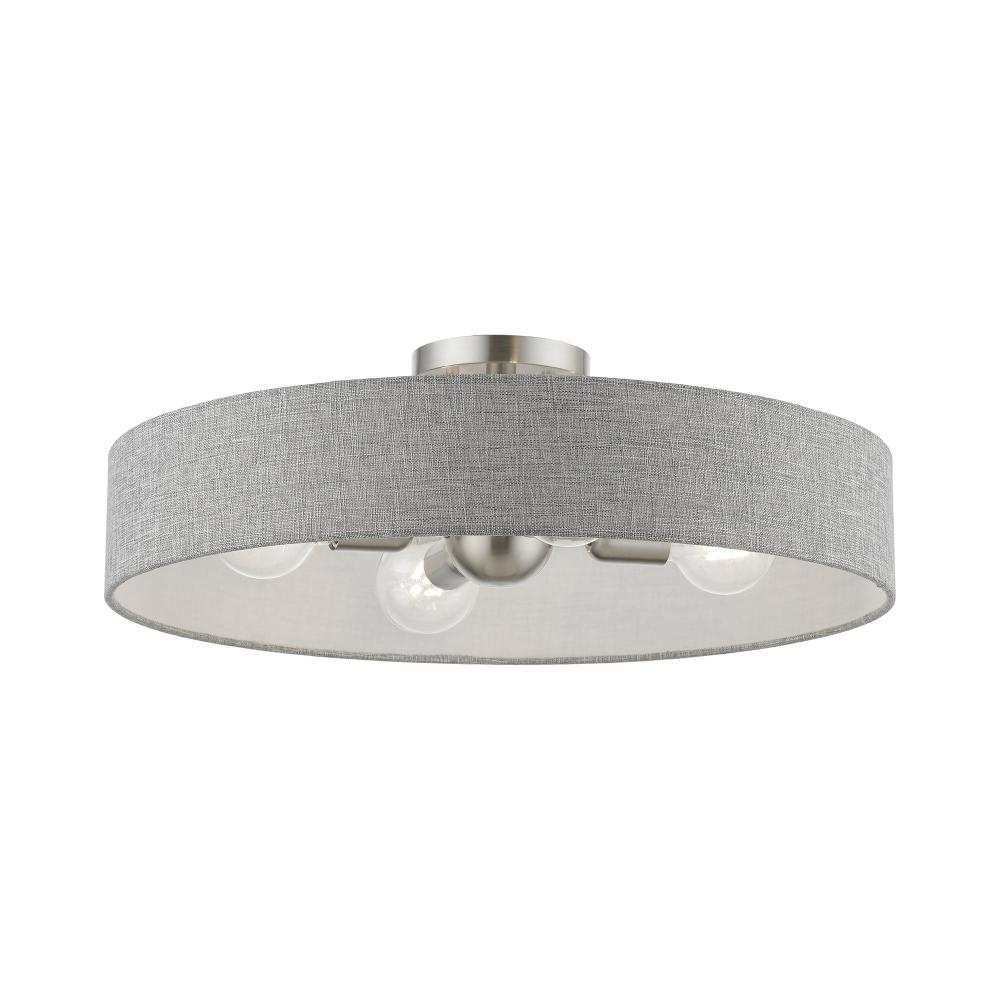 4 Light Brushed Nickel with Shiny White Accents Large Semi-Flush