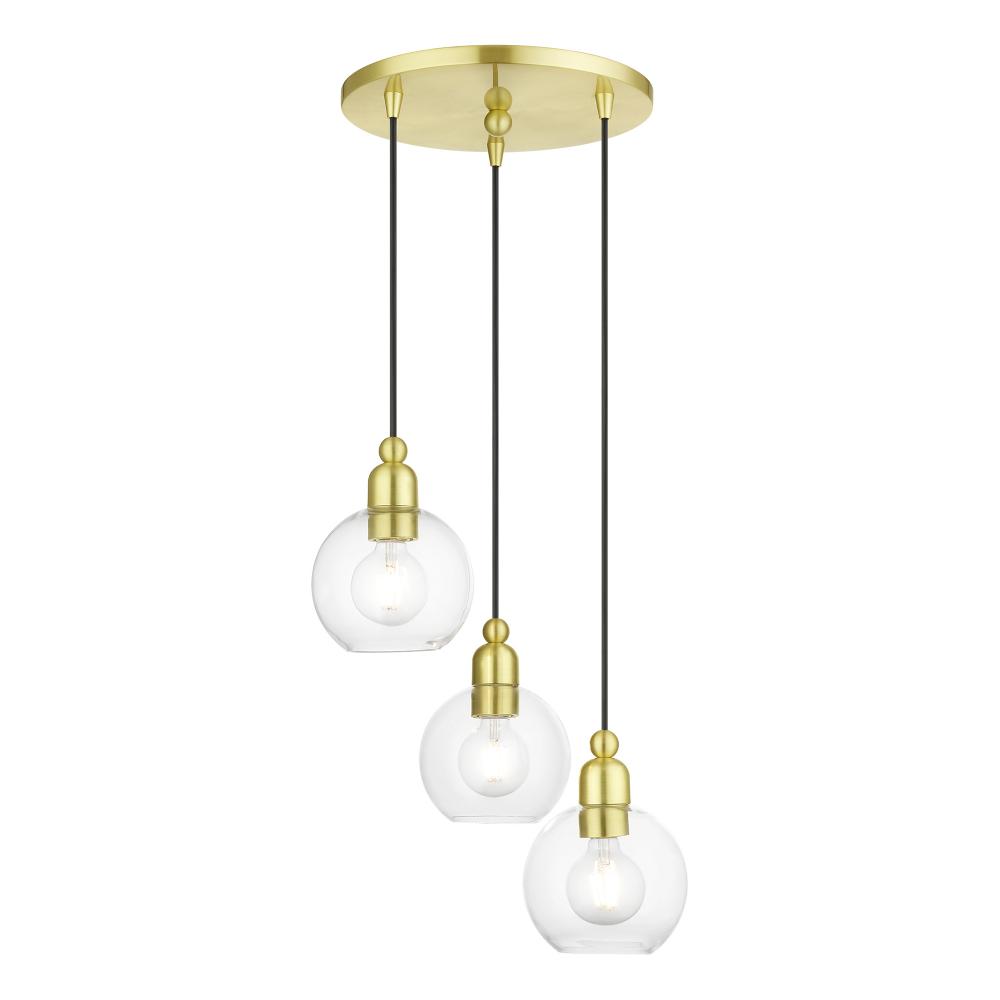 3 Light Satin Brass Sphere Multi Pendant