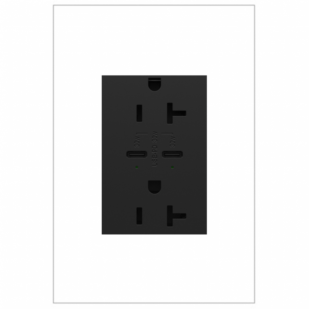 adorne 20A Tamper-Resistant Ultra-Fast Plus Power Delivery USB Type-C/C Outlet, Plus-Size, Graphite