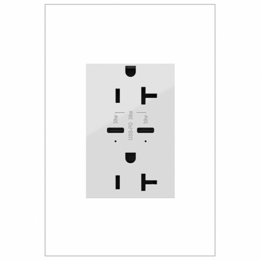 adorne 20A Tamper-Resistant Ultra-Fast Plus Power Delivery USB Type-C/C Outlet, Plus-Size, White