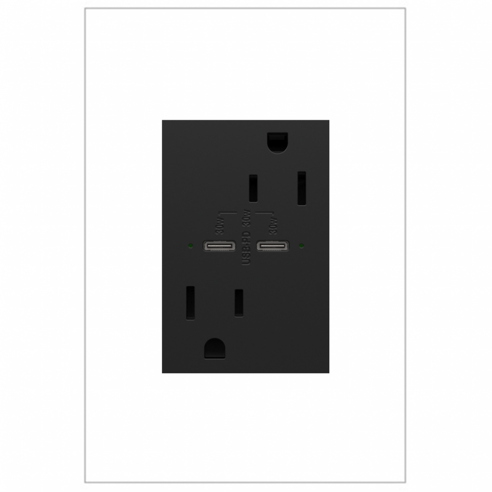 adorne 15A Tamper-Resistant Ultra-Fast Plus Power Delivery USB Type-C/C Outlet, Plus-Size, Graphite