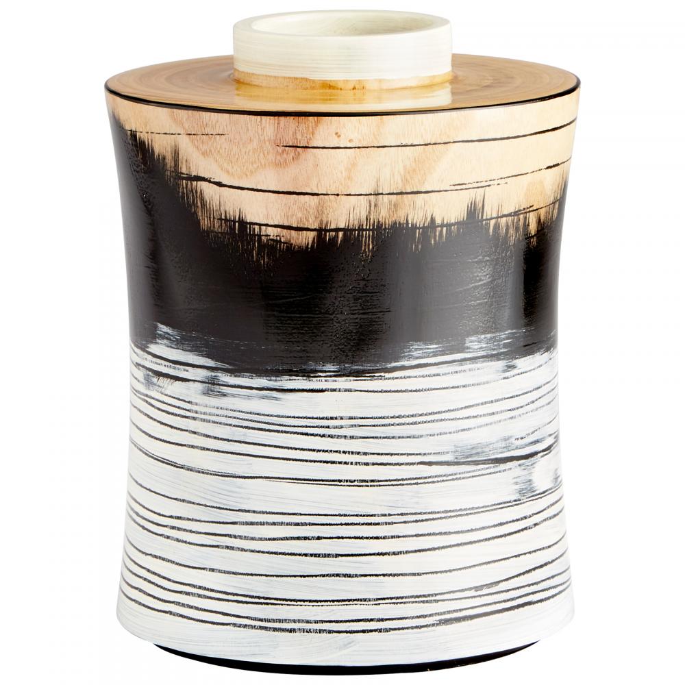 Snow Flake Vase Black & White & Walnut - Medium