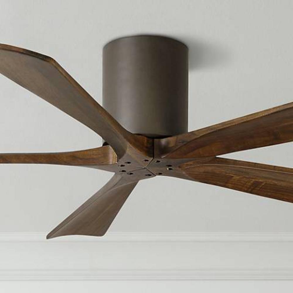 Irene-5H five-blade flush mount paddle fan in Textured Bronze finish with 52” solid walnut tone