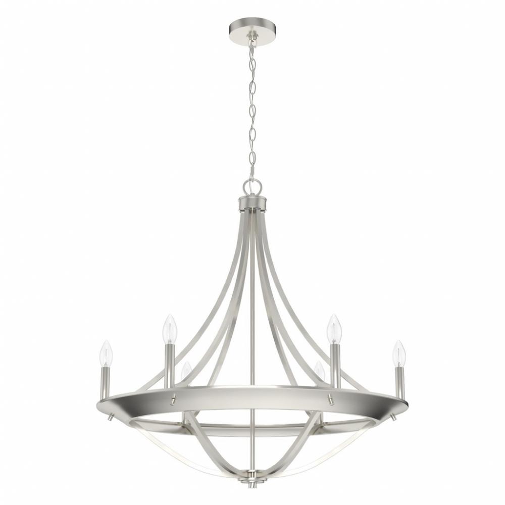 Hunter Perch Point Brushed Nickel 6 Light Large Chandelier Ceiling Light Fixture