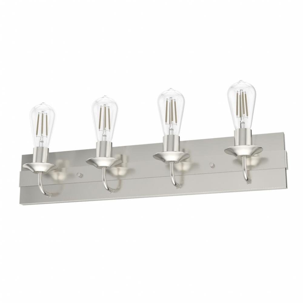 Hunter Perch Point Brushed Nickel 4 Light Bathroom Vanity Wall Light Fixture