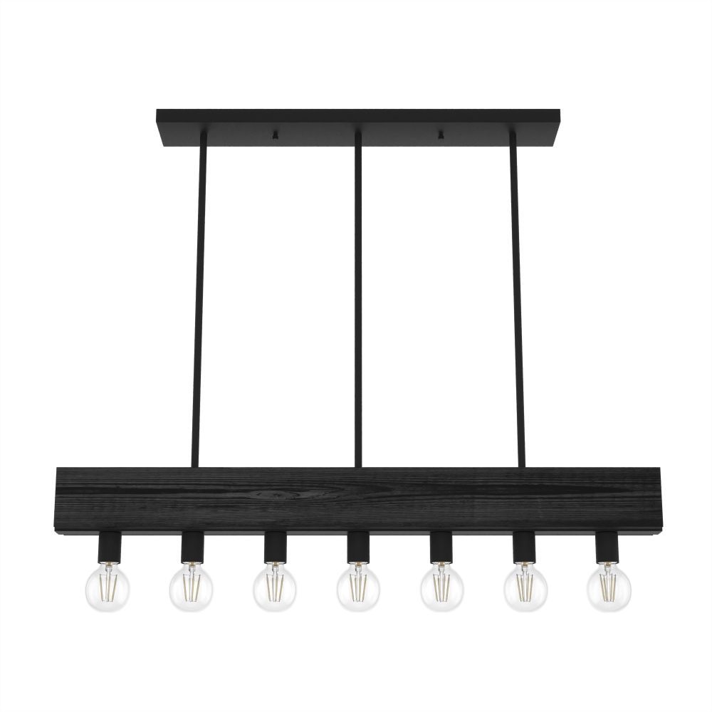 Hunter Donelson Natural Black Iron and Dark Ash 7 Light Large Chandelier Ceiling Light Fixture