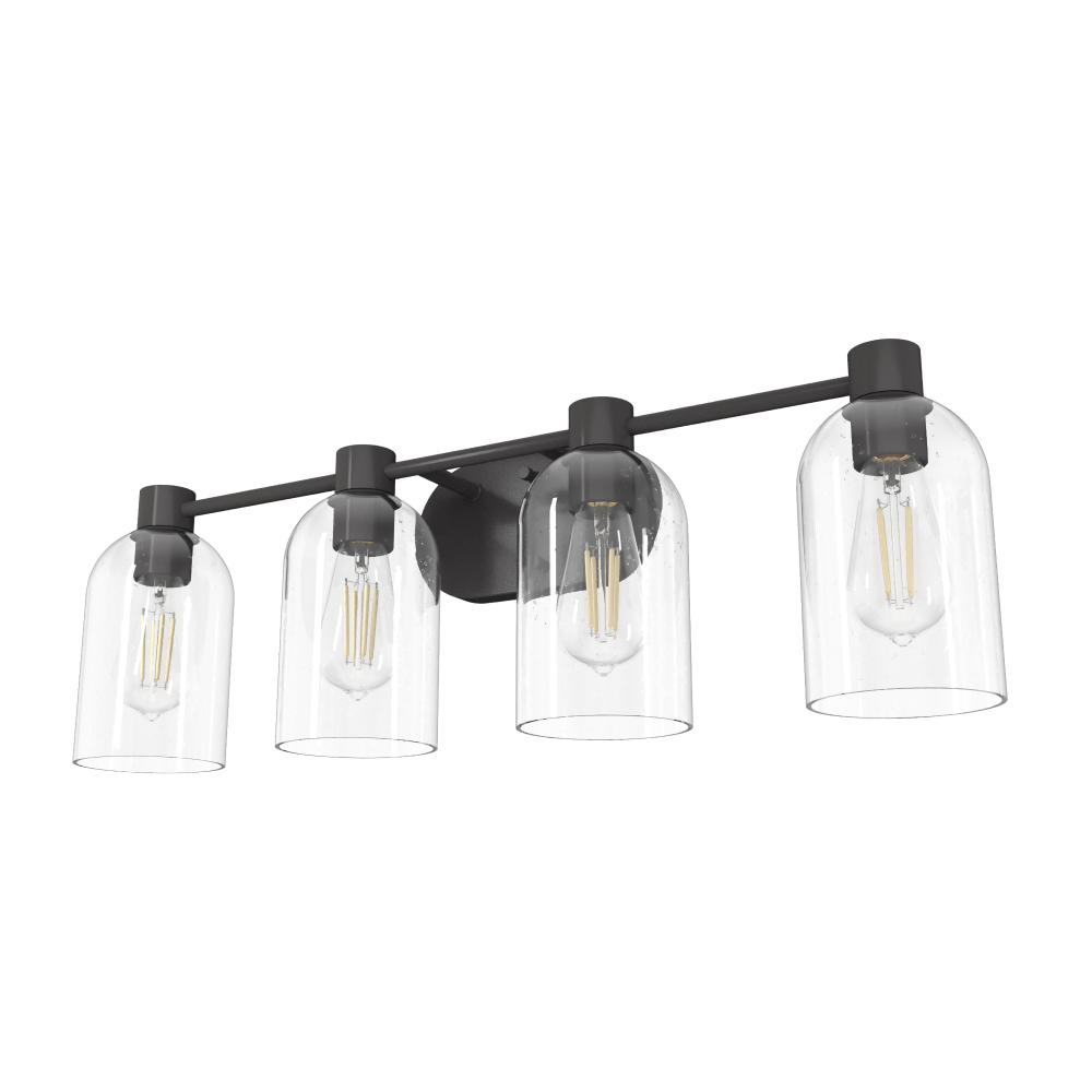 Hunter Lochemeade Noble Bronze with Seeded Glass 4 Light Bathroom Vanity Wall Light Fixture