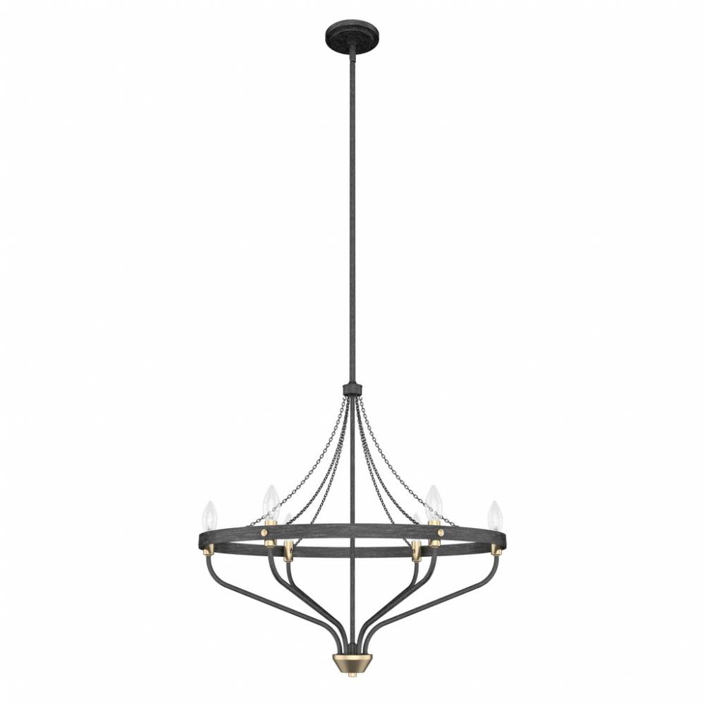 Hunter Merlin Rustic Iron and Alturas Gold 6 Light Medium Chandelier Ceiling Light Fixture