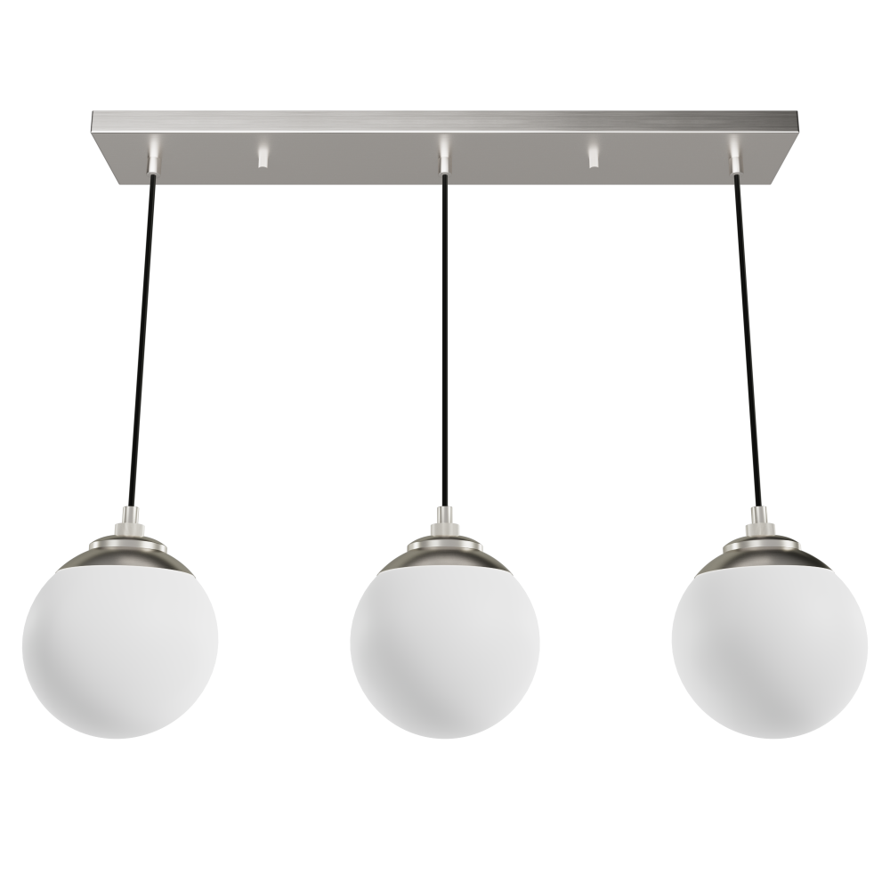 Hunter Hepburn Brushed Nickel with Cased White Glass 3 Light Pendant Cluster Ceiling Light Fixture