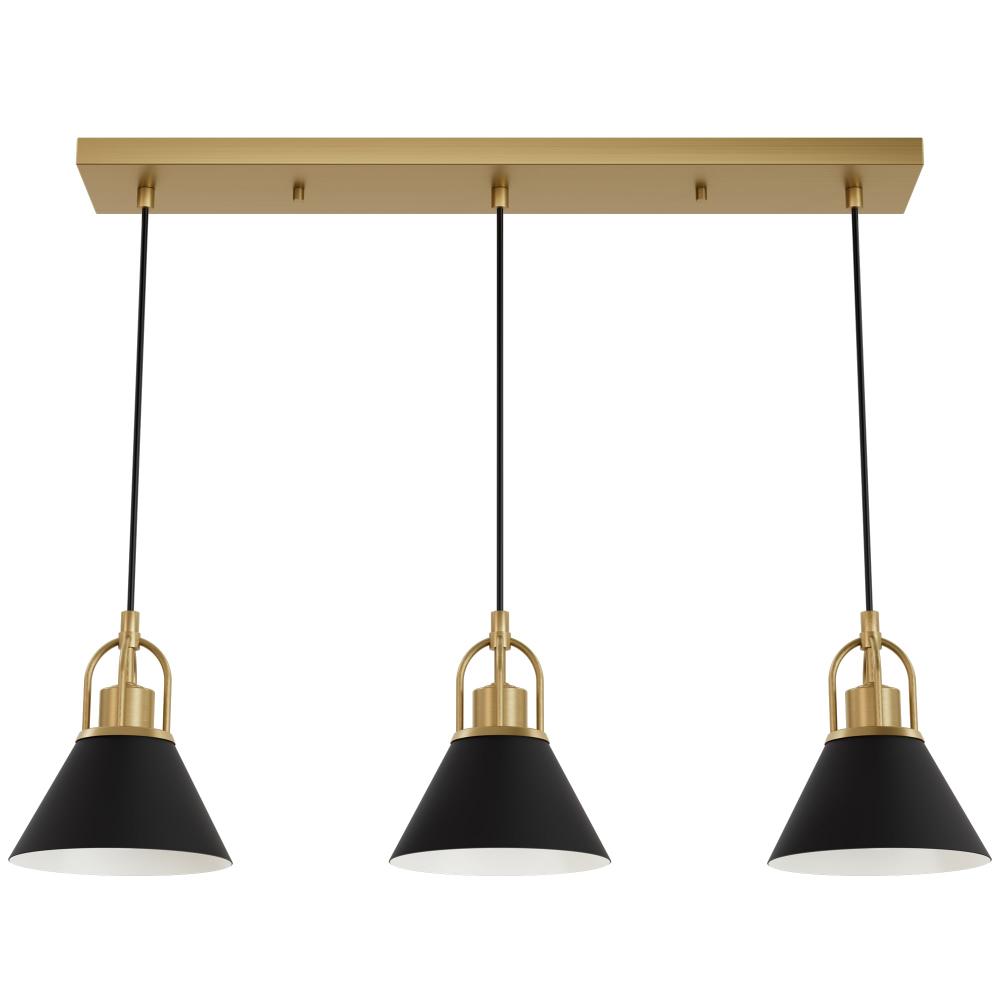 Hunter Carrington Isle Luxe Gold and Flat Matte Black 3 Light Pendant Cluster Ceiling Light Fixture