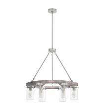 Hunter 19211 - Hunter Devon Park Brushed Nickel and Grey Wood with Clear Glass 6 Light Chandelier Ceiling Light