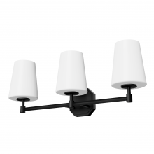 Hunter 48055 - Hunter Nolita Matte Black with Cased White Glass 3 Light Bathroom Vanity Wall Light Fixture