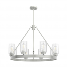 Hunter 19135 - Hunter Hartland Brushed Nickel with Seeded Glass 8 Light Chandelier Ceiling Light Fixture