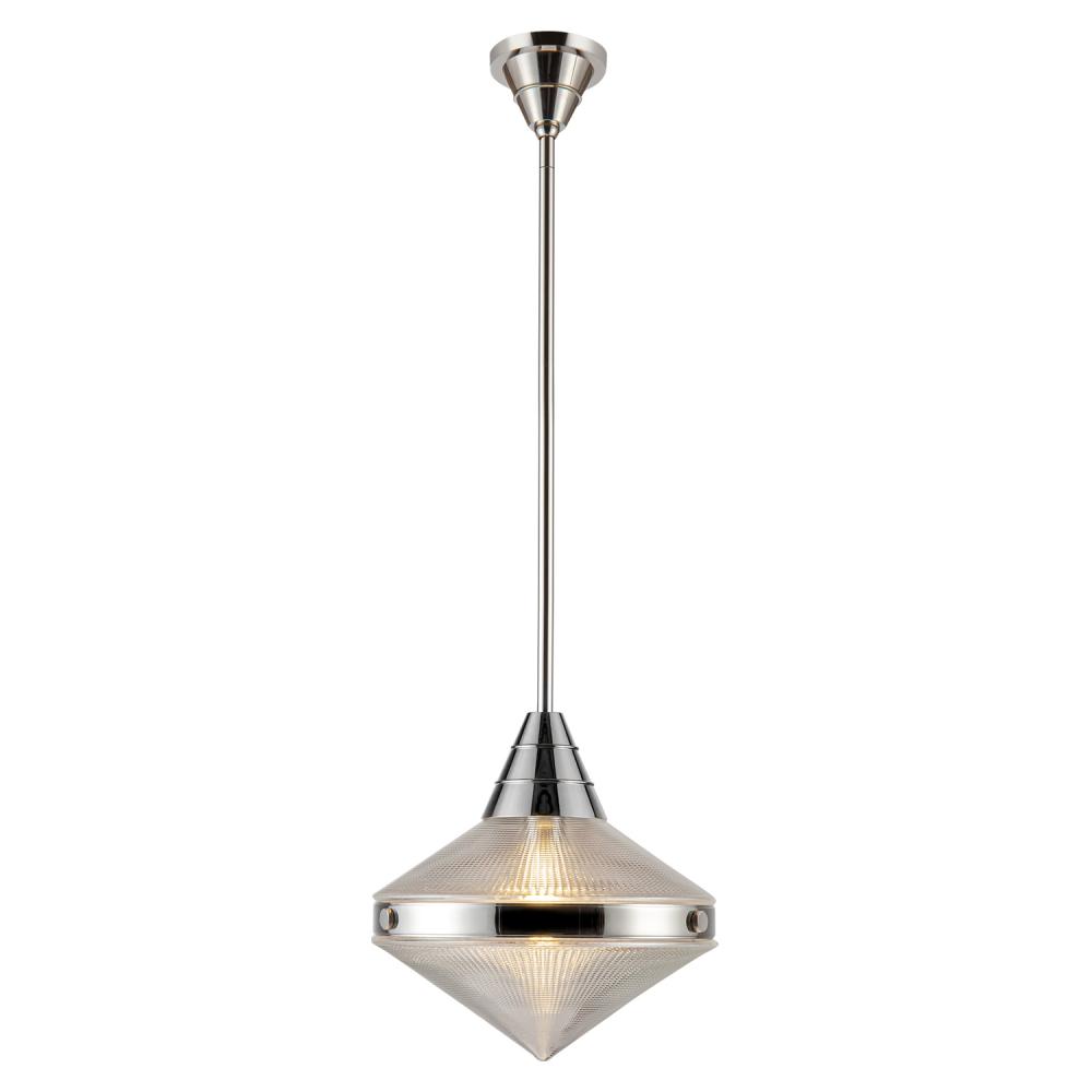 Willard 14-in Polished Nickel/Prismatic Glass 1 Light Pendant