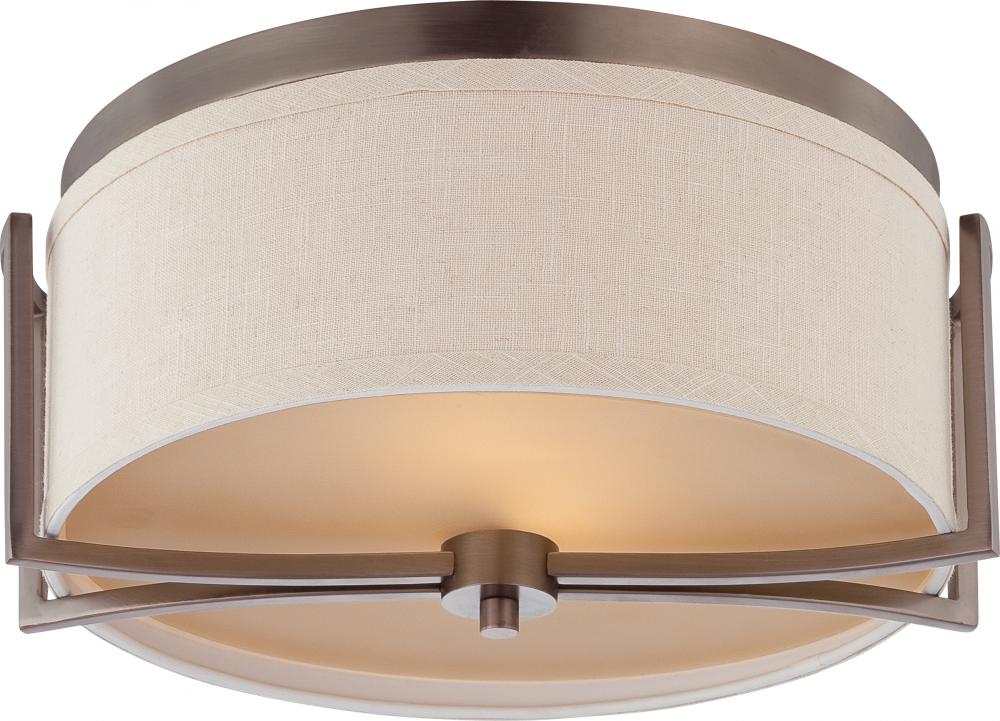 Gemini - 2 Light Flush Dome with Khaki Fabric Shade - Hazel Bronze Finish