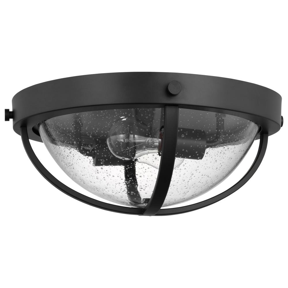 Lincoln; 2 Light Large Flush Mount; Medium Base; 60 Watt; Matte Black Finish; Clear Seeded Glass