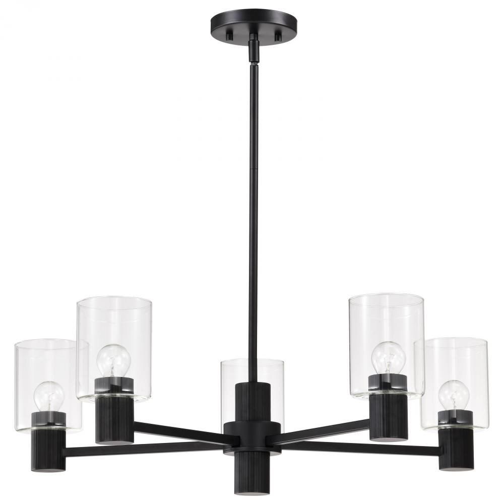 Clarksville; 28 Inch 5 Light Chandelier; Matte Black with Clear Glass