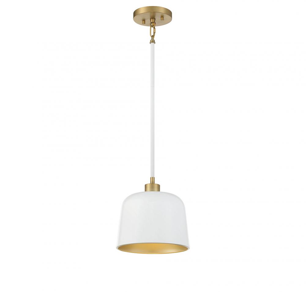 1-Light Pendant in White with Natural Brass